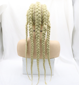 Perruques tressées en dentelle transparente en gros avec frange, perruque tressée pour femmes noires, perruque frontale en dentelle blonde tressée - Product Image 6