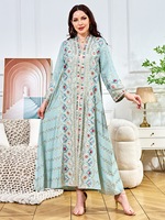 Abaya Kaftan ample à manches longues et col en V, imprimé géométrique ondulé à sequins, vêtements islamiques grande taille, blanc, vert, noir, vente en gros, personnalisable