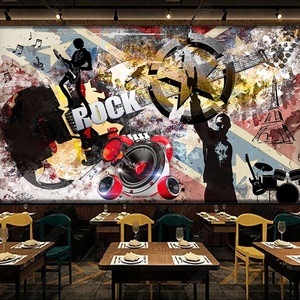 Papel Tapiz Autoadhesivo 3D Impermeable con Diseño de Graffiti Rock, Música y Botánica Moderna para el Fondo de la Sala de Estar - Product Image 5