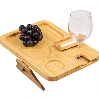 Plateau pliable en bambou pour canapé avec support de téléphone rotatif à 360° et porte-gobelet pour collations dans le salon