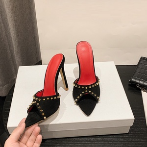 Sandales d'été pour femmes à talons aiguilles en jean, ornées de strass, à bout ouvert pointu, collection 2025 - Product Image 3