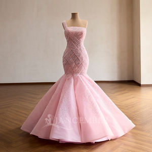 Vestido de Noche Jancember Rsm261057, Color Rosa Bebé, Estilo Sirena, con Lentejuelas y Pliegues, Corsé Cruzado, Tul en Capas - Product Image 1