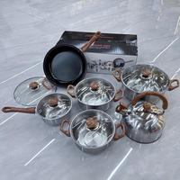 Batterie de cuisine antiadhésive en acier inoxydable pour casseroles et poêles avec manche en bois, meilleure qualité