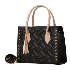Sac fourre-tout matelassé noir Fana Catalina pour femme, grande capacité, bandoulière, trois poignées, motif géométrique, sac à main de luxe - Product Image 3