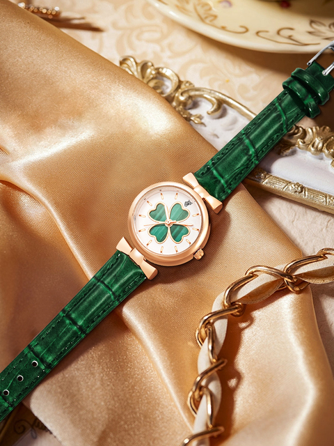 Tomi Luckyfox L48 High-End Women's Watches Simple Quartz Wristwatches Clover Hollow Design Leather Band Wristwatches for Ladies