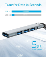 Hub USB 3,0 de 4 puertos Ultra-Slim trenzado Hub USB 3,0 para MacBook Mac Pro Mini iMac Surface Pro XPS PC Flash Drive HDD móvil