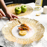 YITIAN Assiettes en plastique de haute qualité pour dîner, assiettes à rebord doré de luxe, assiettes de présentation en argent, fournitures pour mariage, hôtel et restaurant