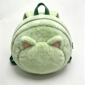 Customized kids plush animal <b>backpack</b>,round <b>cat</b> <b>backpack</b>,soft fuzzy <b>cat</b> <b>backpack</b>,<b>Cat</b> plush <b>backpack</b>,green <b>cat</b> face <b>backpack</b> - Product Image 1