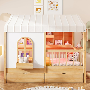 <span class=keywords><strong>Lit</strong></span> <span class=keywords><strong>superposé</strong></span> moderne en bois massif de taille standard avec 2 grands tiroirs, étagère latérale et éclairage LED - Product Image 3