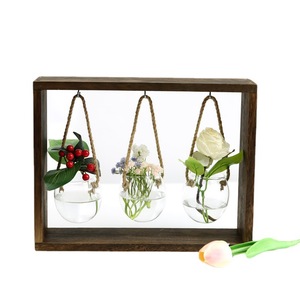 Macetas de Vidrio Transparentes Colgantes con Marco de Madera Ecológicas, en Oferta, para Decoración del Hogar y Jardín - Product Image 6