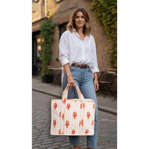Canvas Tote <b>Bag</b> With Lobster Print Stripes Open Top Shopping <b>Bag</b> All Seasons Women's Style - Product Image 1