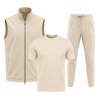 Ensemble de 3 pièces avec logo personnalisé, veste, t-shirt en coton mercerisé pour homme, tenue décontractée, survêtement sportif