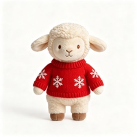 Peluche Agneau Kawaii, Jouet Doux en Forme de Mouton avec Pull Tricoté à Flocons de Neige Rouges, Cadeau Idéal, Jouet en Peluche Mouton