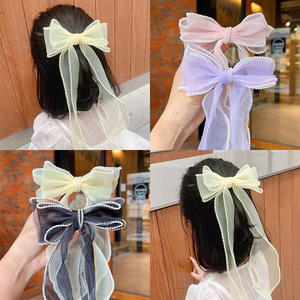 子供の弓のヘアクリップ女の子の編組ヘアピンリトルプリンセスロングリボンサマーガールズヘアアクセサリー - Product Image 3