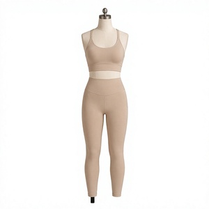 Conjunto de Leggings Beige para Mujer, Sujetador Deportivo, Ropa Deportiva para Yoga, Ropa de Fitness, Etiqueta Privada Personalizada, OEM, ODM - Product Image 1