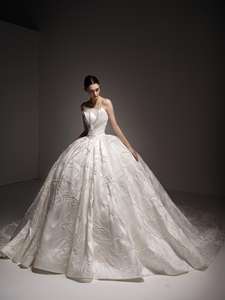 Robe de mariée luxueuse, <span class=keywords><strong>bustier</strong></span> <span class=keywords><strong>sans</strong></span> bretelles plissé, applique cordonnée, satin Mikado, traîne cathédrale, robe de bal royale - Product Image 3