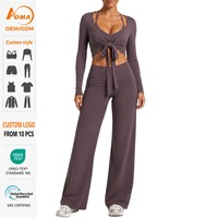 Ensemble 3 pièces Aoyema : Boléro à nouer devant, soutien-gorge halter et short cycliste taille haute pour le sport et le yoga