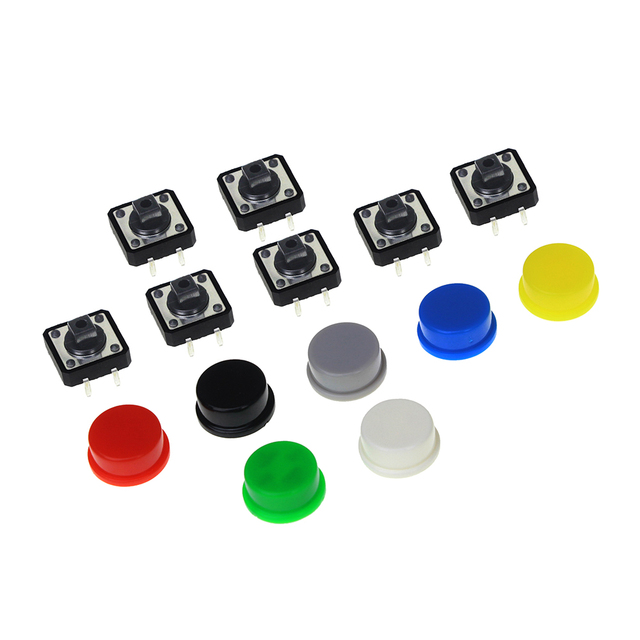 5 Colors 12*12*7.3 MM Micro Switch Button Tact Cap Tactile Push Button Switch Momentary 25Pcs/Set