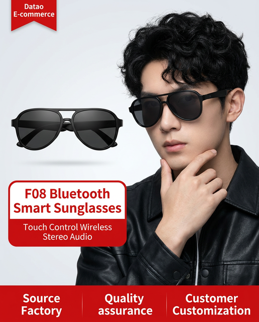 F08 GNLING BT Smart Sunglasses Ultra Light Plastic Frame Touch Control Wireless Stereo Audio for Cell Phone