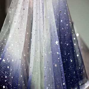 nueva estrella tela de hilo azul lentejuelas hilo suave Fondo velo ropa de la red de tela de tul brillante - Product Image 2