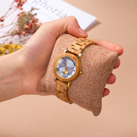 Montre de luxe antique à quartz, plaquée or, avec fond en acier inoxydable, bracelet en bois d'olivier fait main de 16 mm, cadran à aiguilles pour femme