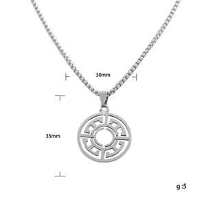 <b>Titanium</b> Steel Hollow Round Pendant Geometric Design Men's Necklace Retro Punk Style Fashion Jewelry Gift 120144 - Product Image 5
