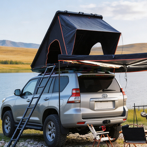 Tente de toit de voiture de luxe triangulaire pour le camping, tente de toit de voiture en aluminium noir et gris, protection UV, tente de toit rigide pour 4 personnes - Product Image 4