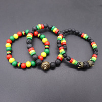 Pulsera Elástica con Cuentas de Colores de la Bandera de Jamaica, Estilo Rasta Reggae, Joyería Boho con Cuentas de Madera y Resina con Letras en Rojo, Amarillo, Verde y Negro para Hombres y Mujeres