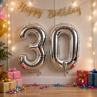 BLN Promotion Spéciale Ballon Chiffre Géant 0-9 en Aluminium Doré et Argenté de 40 Pouces, en Mylar Plein Cercle pour Décoration de Fête