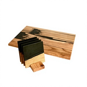 Premium Natural Acacia Wood & Resin River Coaster Set Elegant Handmade Table Protectors for Hot & Cold Drinks, Entertaining - Product Image 1