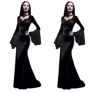 Robe longue gothique noire style sirène, tenue de cosplay Morticia Addams, manches évasées, costume de soirée d'Halloween - Product Image 5