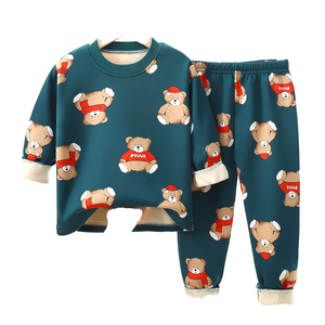 Vente en gros – Nouveauté Automne Hiver – Pyjamas et sous-vêtements chauds et respirants en soie de lait doublés polaire, motif dessin animé mignon, pour bébés, enfants, garçons et filles - Product Image 1