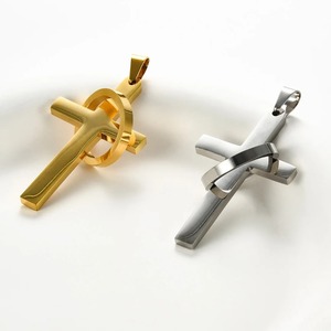 Collier religieux unisexe en acier inoxydable avec pendentif croix simple et cercle, plaqué or ou argent, motif Jésus-Christ, bijoux breloques - Product Image 6