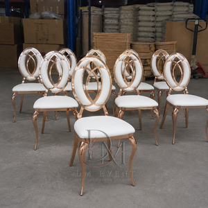 Chaise de réception de mariage en acier inoxydable or rose à double anneau avec coussin blanc pour salles de banquet – Vente en gros de sièges - Product Image 3