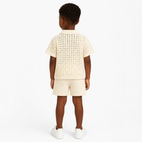 Set Rajutan Anak dengan LOGO Custom, Kerah Polo Rajut Pendek, Bordir Kapal Layar, Kasual Musim Panas, Akrilik, Pabrik OEM & ODM