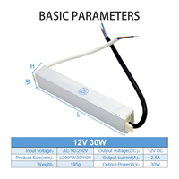 Transformateur d'éclairage LED électronique étanche IP67 12V30W, convertisseur 90-250V AC vers DC 12V 2.5A 30W, alimentation à découpage CE