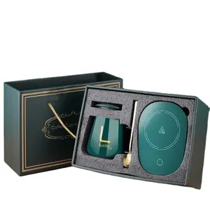 Groothandel koffie schotel heater-220V Custom Logo Emerald Herbruikbare Luxe Keramische Koffie Kopjes Mokken Fabrikant Gift Box Set Met Boiler