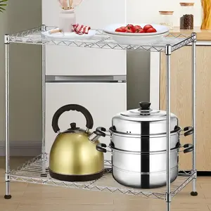 Eco-Friendly Rectangle Carbon Steel Chrome 2 Tiers WireShelving Kitchen Storage Rack Shelf For Home