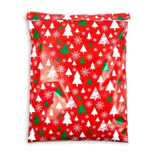 100% Biologisch Afbreekbare Poly Mailers Custom Kerst Composteerbaar Maïszetmeel Postzakken Rode Koerier Pakket Tas Met Logo