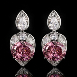 Boucles d'oreilles pendantes à pampilles en cuivre écologique, zircone cubique colorée taille ovale 10*12mm, bijoux fantaisie, vente en gros - Product Image 6
