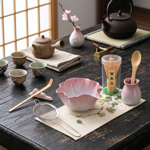 Kit de bol en céramique en forme de feuille de lotus pour rituel matinal conscient, outil de préparation professionnel en <span class=keywords><strong>bambou</strong></span> naturel durable - Product Image 6