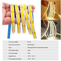 Tira de Luces LED COB USB de 5V con Interruptor Táctil, Cable de 8mm, PCB de 320 LED/M, para Habitación, TV, Espejo, Retroiluminación de Gabinetes