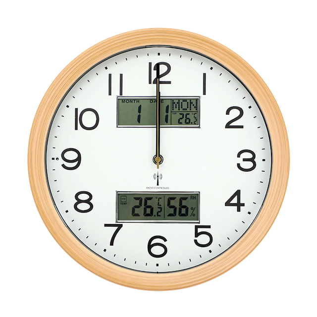 13 Inch Radio Control Wall Clock LCD Digital Display New Nice Modern Looks Plastic Clock for Office Home Classroom Decor