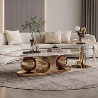 Ensemble de tables basses ovales en métal brillant de style italien, design moderne, durable, luxe léger, simple, meubles de salon double pour la maison