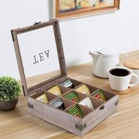 Boîte de rangement pour thé rustique à 9 compartiments en bois/MDF faite à la main avec options de logo personnalisé