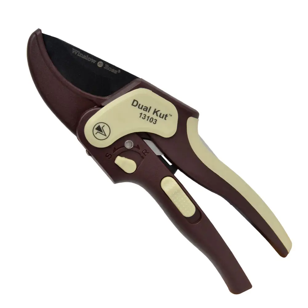 Winslow & Ross global Patent innovation 2 in 1 dual cut plastic ratchet pruning shears scissors garden pruner