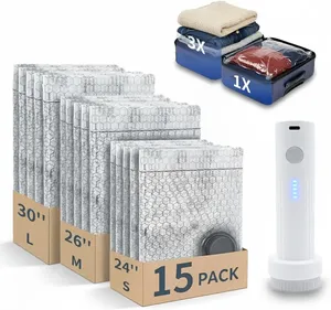 Sacchi <span class=keywords><strong>Sottovuoto</strong></span> Ecologici da 15 Pezzi con Pompa Elettrica Ricaricabile <span class=keywords><strong>per</strong></span> Risparmio di Spazio, Ideali <span class=keywords><strong>per</strong></span> Viaggi e Casa - Vendita all'Ingrosso - Product Image 1