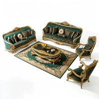 Ensemble de canapés de salle à manger en bois massif sculpté de luxe européen, style rococo français, canapé en tissu, finition vieillie, mobilier de maison