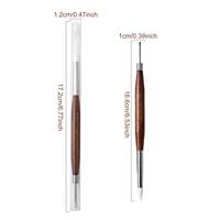 Pinceau à ongles double tête en bois de santal pour le nail art, avec embout en silicone pour mélange et sculpture, manche en bois, grattoir multifonctionnel et outil de gaufrage pour ongles