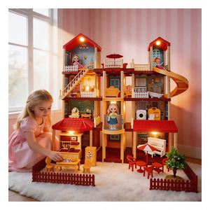 Casa de Muñecas de Plástico con Muebles, Piscina, Balcón, Tobogán, Ascensor, Juego de Simulación, Regalo para Niños de 5 a 7 Años - Product Image 3